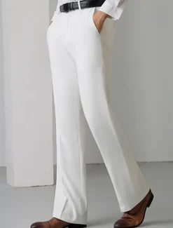 Online OUKU Men's Dress Pants Flared Pants Trousers Suit Pants Pocket Plain Comfort Breathable Outdoor Daily Going out Fashion Casual Black White