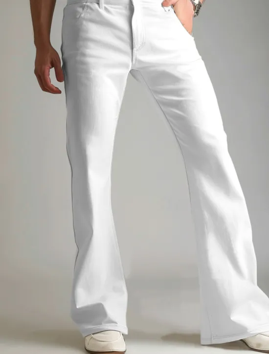 Online OUKU Men's Dress Pants Flared Pants Trousers Suit Pants Pocket Plain Comfort Breathable Full Length Outdoor Daily Going out Fashion Casual White Khaki Stretchy