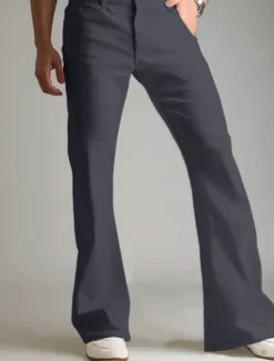 Online OUKU Men's Dress Pants Flared Pants Trousers Suit Pants Pocket Plain Comfort Breathable Full Length Outdoor Daily Going out Fashion Casual White Khaki Stretchy