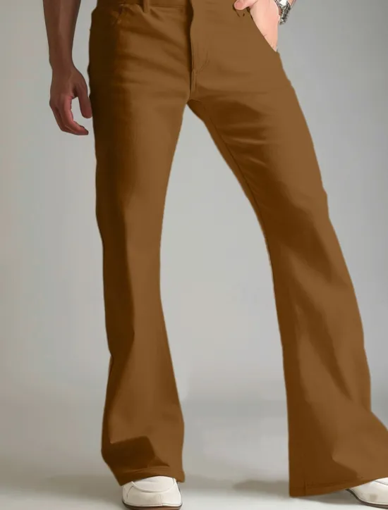 Online OUKU Men's Dress Pants Flared Pants Trousers Suit Pants Pocket Plain Comfort Breathable Full Length Outdoor Daily Going out Fashion Casual White Khaki Stretchy