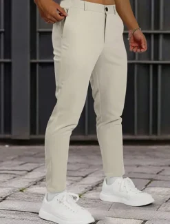 Discount OUKU Men's Dress Pants Golf Pants Trousers Chinos Buttons Pocket Plain Comfort Formal Party Work Fashion Classic Style Khaki Beige Micro-elastic