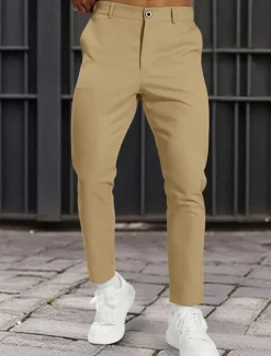 Discount OUKU Men's Dress Pants Golf Pants Trousers Chinos Buttons Pocket Plain Comfort Formal Party Work Fashion Classic Style Khaki Beige Micro-elastic