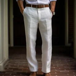 Outlet OUKU Men's Dress Pants Linen Pants Trousers Summer Pants Buttons Front Pocket Straight Leg Plain Comfort Breathable Casual Daily Holiday Fashion Basic Black White
