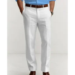 Sale OUKU Men's Dress Pants Linen Pants Trousers Summer Pants Buttons Front Pocket Straight Leg Plain Comfort Breathable Casual Daily Holiday Fashion Basic Black White