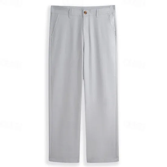 Sale OUKU Men's Dress Pants Linen Pants Summer Pants Buttons Front Pocket Straight Leg Plain Comfort Breathable Casual Daily Holiday Fashion Basic Black White