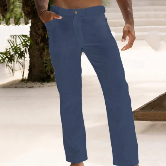 Sale OUKU Men's Dress Pants Linen Pants Summer Pants Buttons Front Pocket Straight Leg Plain Comfort Breathable Casual Daily Holiday Fashion Basic Black White