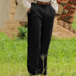 Online OUKU Men's Dress Pants Linen Pants Trousers Summer Pants Beach Pants Pocket Straight Leg Plain Comfort Breathable Outdoor Daily Streetwear Stylish Casual Black Navy Blue Inelastic