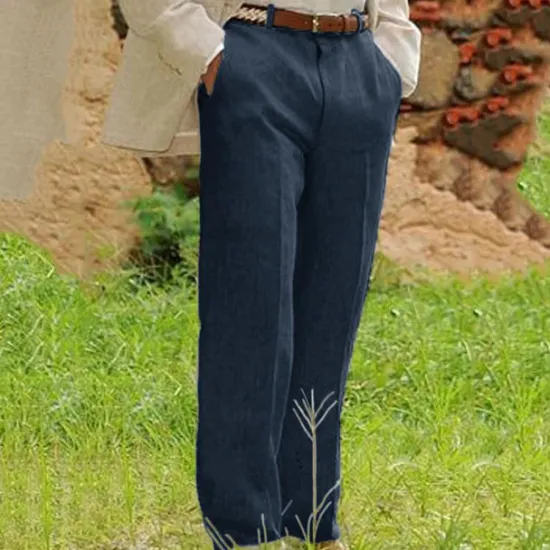 Online OUKU Men's Dress Pants Linen Pants Trousers Summer Pants Beach Pants Pocket Straight Leg Plain Comfort Breathable Outdoor Daily Streetwear Stylish Casual Black Navy Blue Inelastic