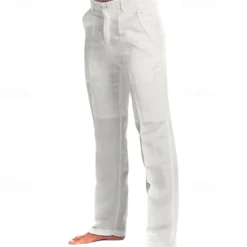 Best OUKU Men's Dress Pants Linen Pants Trousers Summer Pants Beach Pants Straight Leg Plain Comfort Outdoor Casual Daily Streetwear Stylish Black White