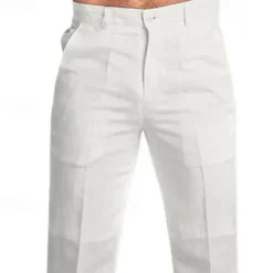 Best OUKU Men's Dress Pants Linen Pants Trousers Summer Pants Beach Pants Straight Leg Plain Comfort Outdoor Casual Daily Streetwear Stylish Black White