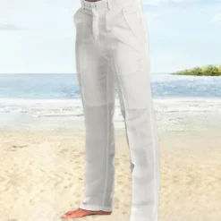 Best OUKU Men's Dress Pants Linen Pants Trousers Summer Pants Beach Pants Straight Leg Plain Comfort Outdoor Casual Daily Streetwear Stylish Black White