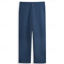 Best OUKU Men's Dress Pants Linen Pants Trousers Summer Pants Beach Pants Straight Leg Plain Comfort Outdoor Casual Daily Streetwear Stylish Black White