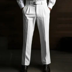 Best OUKU Men's Dress Pants Linen Pants Summer Pants Pleated Plain Soft Office Chic & Modern Black White