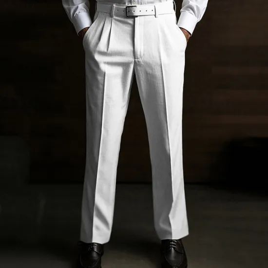 Best OUKU Men's Dress Pants Linen Pants Summer Pants Pleated Plain Soft Office Chic & Modern Black White