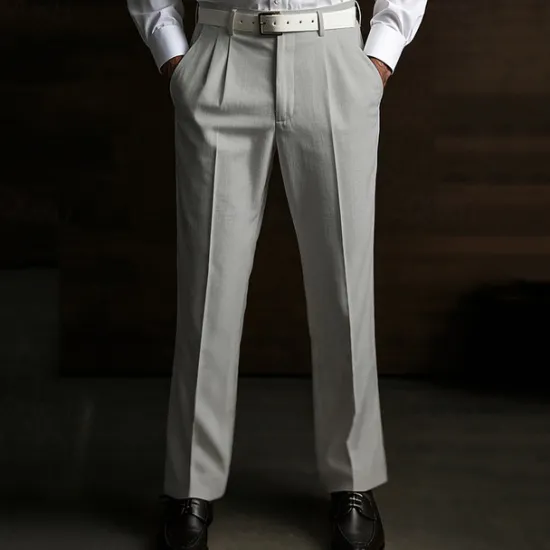 Best OUKU Men's Dress Pants Linen Pants Summer Pants Pleated Plain Soft Office Chic & Modern Black White