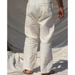 Online OUKU Men's Dress Pants Linen Pants Trousers Summer Pants Buttons Front Pocket Straight Leg Plain Comfort Breathable Casual Daily Holiday Fashion Basic White Beige