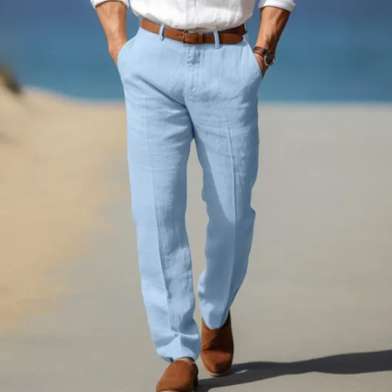 Discount OUKU Men's Dress Pants Linen Pants Trousers Summer Pants Beach Pants Front Pocket Straight Leg Plain Comfort Breathable Formal Business Holiday Fashion Basic Black White