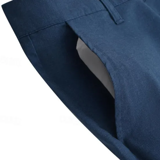 Discount OUKU Men's Dress Pants Linen Pants Trousers Summer Pants Beach Pants Front Pocket Straight Leg Plain Comfort Breathable Formal Business Holiday Fashion Basic Black White