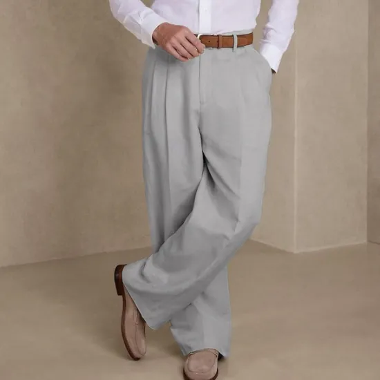 Clearance OUKU Men's Dress Pants Linen Pants Summer Pants Pleated Pants Front Pocket Straight Leg Plain Comfort Breathable Casual Daily Holiday Fashion Basic Black White