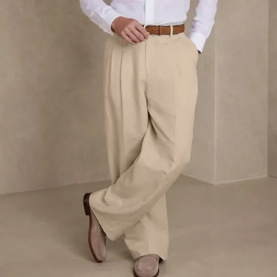 Clearance OUKU Men's Dress Pants Linen Pants Summer Pants Pleated Pants Front Pocket Straight Leg Plain Comfort Breathable Casual Daily Holiday Fashion Basic Black White