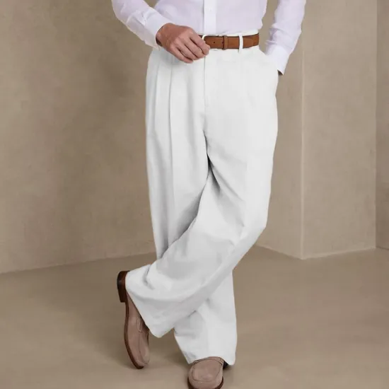 Clearance OUKU Men's Dress Pants Linen Pants Summer Pants Pleated Pants Front Pocket Straight Leg Plain Comfort Breathable Casual Daily Holiday Fashion Basic Black White