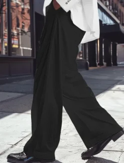 Best OUKU Men's Dress Pants Linen Pants Trousers Summer Pants Beach Pants Front Pocket Pleats Straight Leg Plain Comfort Breathable Full Length Casual Daily Holiday Fashion Basic Black White Micro-elastic
