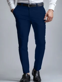 Sale OUKU Men's Dress Pants Long Pants Black White Dark Navy Solid Color Micro-elastic Standard Fit 2024