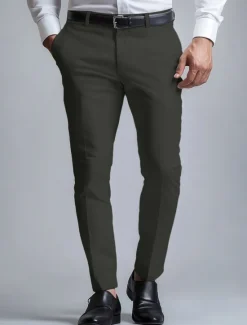 Sale OUKU Men's Dress Pants Long Pants Black White Dark Navy Solid Color Micro-elastic Standard Fit 2024