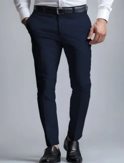 Sale OUKU Men's Dress Pants Long Pants Black White Dark Navy Solid Color Micro-elastic Standard Fit 2024