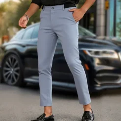 Discount OUKU Men's Dress Pants Skinny Trousers Chinos Buttons Pocket Plain Comfort Formal Party Work Fashion Classic Style Black Army Green Micro-elastic