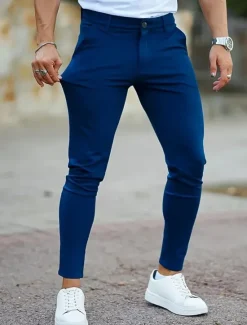 Discount OUKU Men's Dress Pants Skinny Trousers Chinos Buttons Pocket Plain Comfort Ankle-Length Formal Party Work Fashion Classic Style Black Blue Micro-elastic