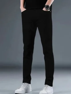 Hot OUKU Men's Dress Pants Skinny Trousers Chinos Buttons Pocket Solid Color Comfort Formal Party Work Fashion Classic Style Black White Micro-elastic