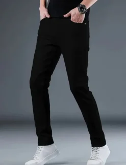 Hot OUKU Men's Dress Pants Skinny Trousers Chinos Buttons Pocket Solid Color Comfort Formal Party Work Fashion Classic Style Black White Micro-elastic