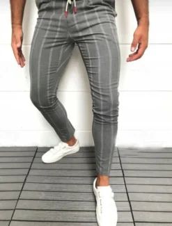 Outlet OUKU Men's Dress Pants Skinny Trousers Chinos Buttons Pocket Striped Comfort Formal Party Work Fashion Classic Style Black White Micro-elastic