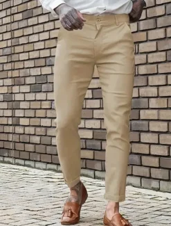 Clearance OUKU Men's Dress Pants Skinny Trousers Chinos Buttons Pocket Plain Comfort Formal Party Work Fashion Classic Style Blue Khaki Micro-elastic