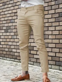 Clearance OUKU Men's Dress Pants Skinny Trousers Chinos Buttons Pocket Plain Comfort Formal Party Work Fashion Classic Style Blue Khaki Micro-elastic