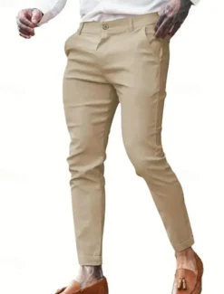 Clearance OUKU Men's Dress Pants Skinny Trousers Chinos Buttons Pocket Plain Comfort Formal Party Work Fashion Classic Style Blue Khaki Micro-elastic