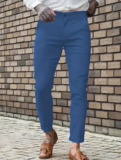 Clearance OUKU Men's Dress Pants Skinny Trousers Chinos Buttons Pocket Plain Comfort Formal Party Work Fashion Classic Style Blue Khaki Micro-elastic