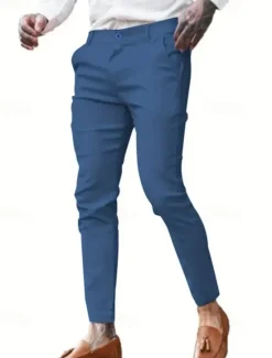 Clearance OUKU Men's Dress Pants Skinny Trousers Chinos Buttons Pocket Plain Comfort Formal Party Work Fashion Classic Style Blue Khaki Micro-elastic