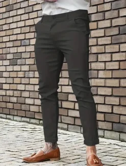 Clearance OUKU Men's Dress Pants Skinny Trousers Chinos Buttons Pocket Plain Comfort Formal Party Work Fashion Classic Style Blue Khaki Micro-elastic