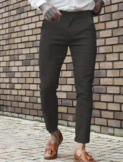 Clearance OUKU Men's Dress Pants Skinny Trousers Chinos Buttons Pocket Plain Comfort Formal Party Work Fashion Classic Style Blue Khaki Micro-elastic