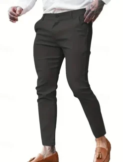 Clearance OUKU Men's Dress Pants Skinny Trousers Chinos Buttons Pocket Plain Comfort Formal Party Work Fashion Classic Style Blue Khaki Micro-elastic