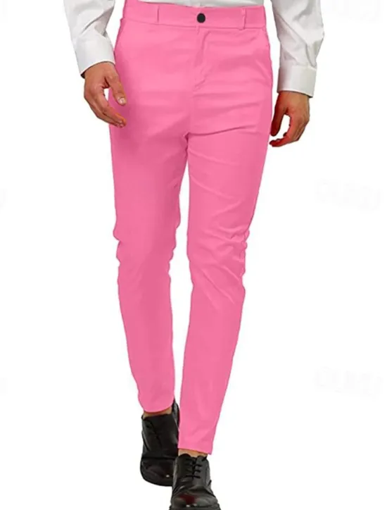 New OUKU Men's Dress Pants Skinny Trousers Chinos Buttons Pocket Plain Comfort Formal Party Work Fashion Classic Style Pink Blue Micro-elastic