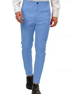 New OUKU Men's Dress Pants Skinny Trousers Chinos Buttons Pocket Plain Comfort Formal Party Work Fashion Classic Style Pink Blue Micro-elastic