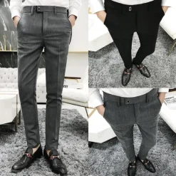 Best OUKU Men's Dress Pants Skinny Trousers Pencil Pants Pocket Plain Breathable Stretch Ankle-Length Wedding Office Business Cotton Chic & Modern Casual Skinny Black Grey Stretchy
