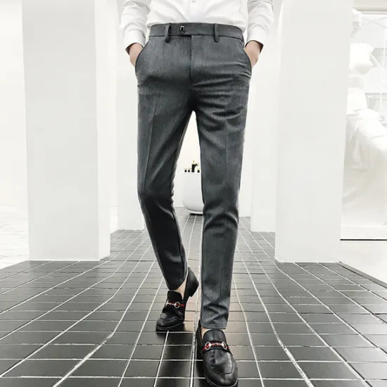 Best OUKU Men's Dress Pants Skinny Trousers Pencil Pants Pocket Plain Breathable Stretch Ankle-Length Wedding Office Business Cotton Chic & Modern Casual Skinny Black Grey Stretchy