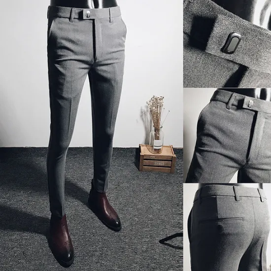 Best OUKU Men's Dress Pants Skinny Trousers Pencil Pants Pocket Plain Breathable Stretch Ankle-Length Wedding Office Business Cotton Chic & Modern Casual Skinny Black Grey Stretchy