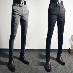 Best OUKU Men's Dress Pants Skinny Trousers Pencil Pants Pocket Plain Breathable Stretch Ankle-Length Wedding Office Business Cotton Chic & Modern Casual Skinny Black Grey Stretchy
