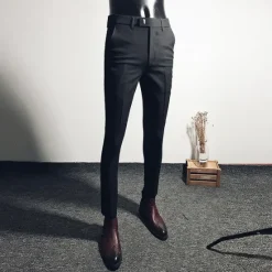 Best OUKU Men's Dress Pants Skinny Trousers Pencil Pants Pocket Plain Breathable Stretch Ankle-Length Wedding Office Business Cotton Chic & Modern Casual Skinny Black Grey Stretchy