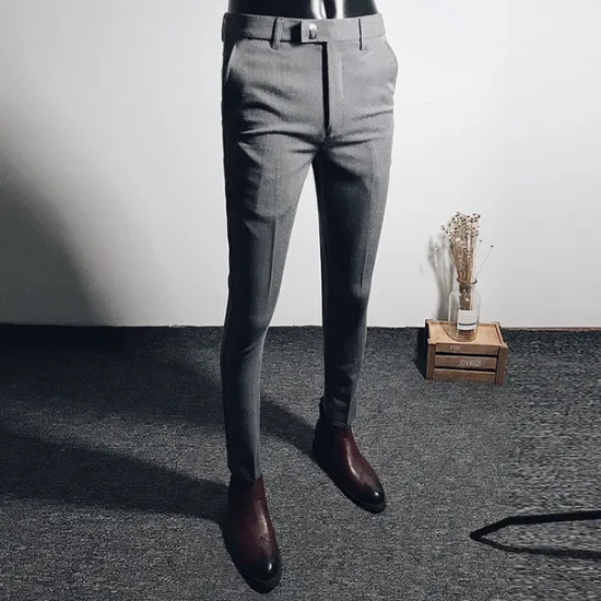 Best OUKU Men's Dress Pants Skinny Trousers Pencil Pants Pocket Plain Breathable Stretch Ankle-Length Wedding Office Business Cotton Chic & Modern Casual Skinny Black Grey Stretchy